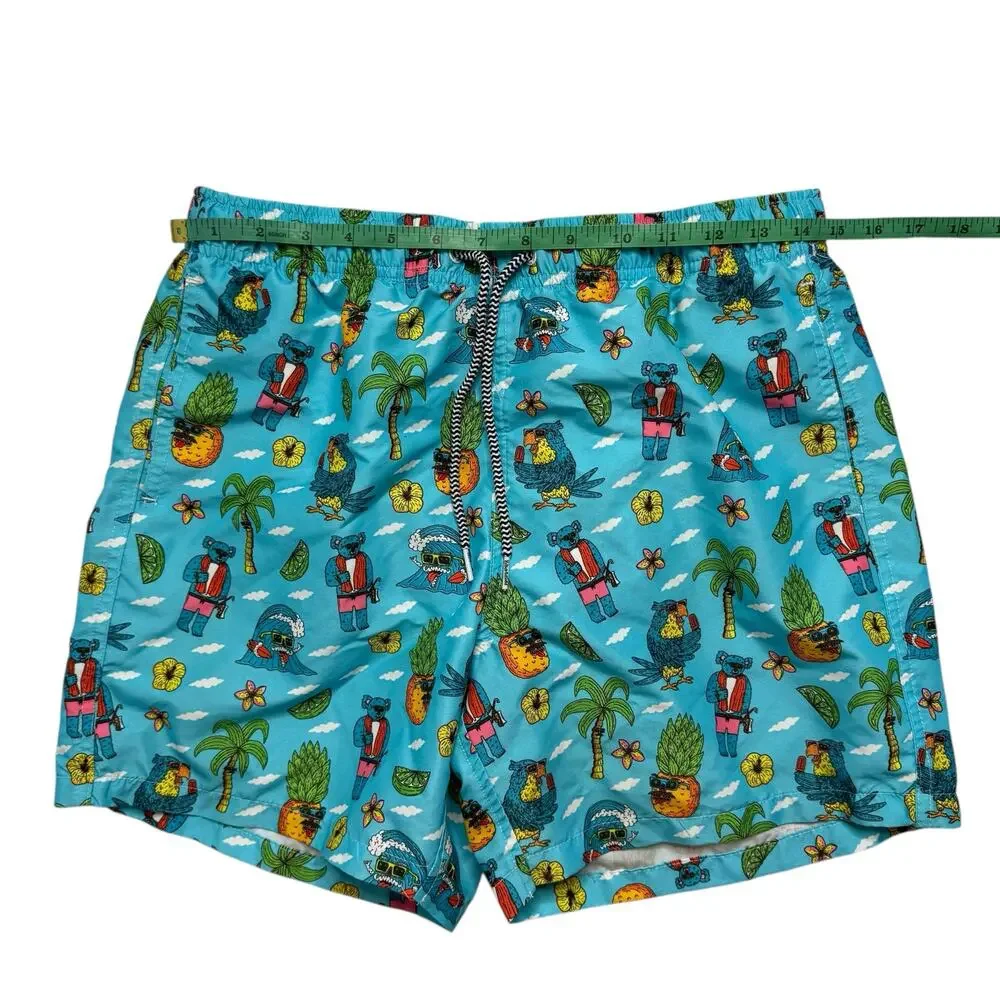 MULGA X BOARDIES Koala Beach Mens Shorties Swim Shorts Sz Medium Blue Tropical